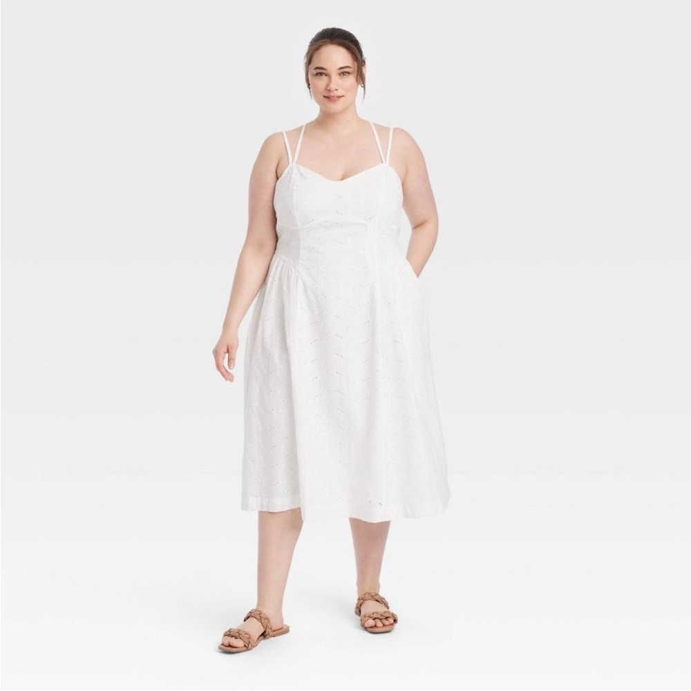 A New Day Women's Eyelet Casual Summer Dress Midi Sundress.